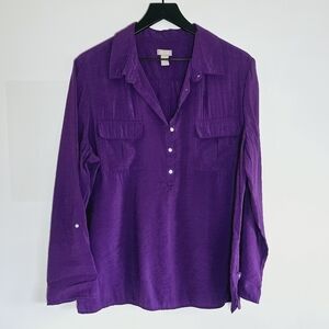 Chico's Collared Long Roll Tab Sleeves Half Button Closure Pullover Purple Top L